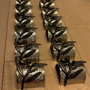 Silver and Black Leaf Napkin Rings